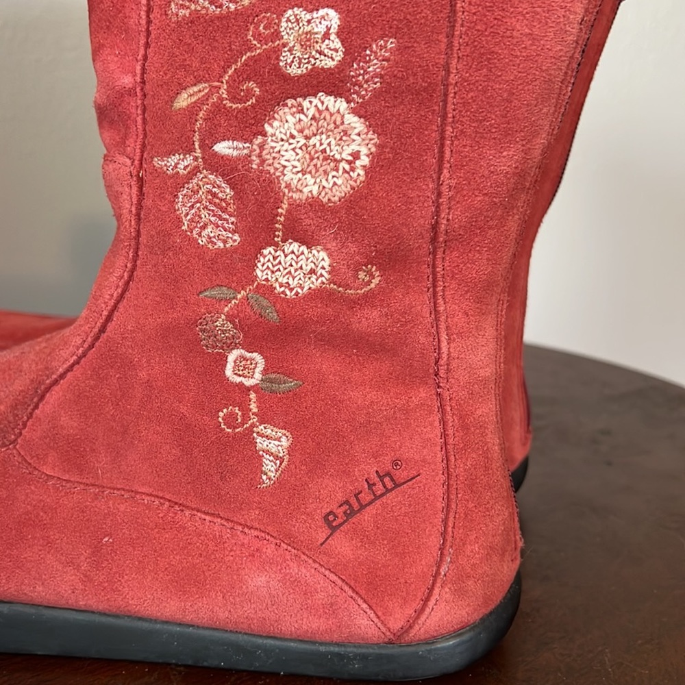 Earth Red Embroidered Women's Boots - Picture 6 of 11